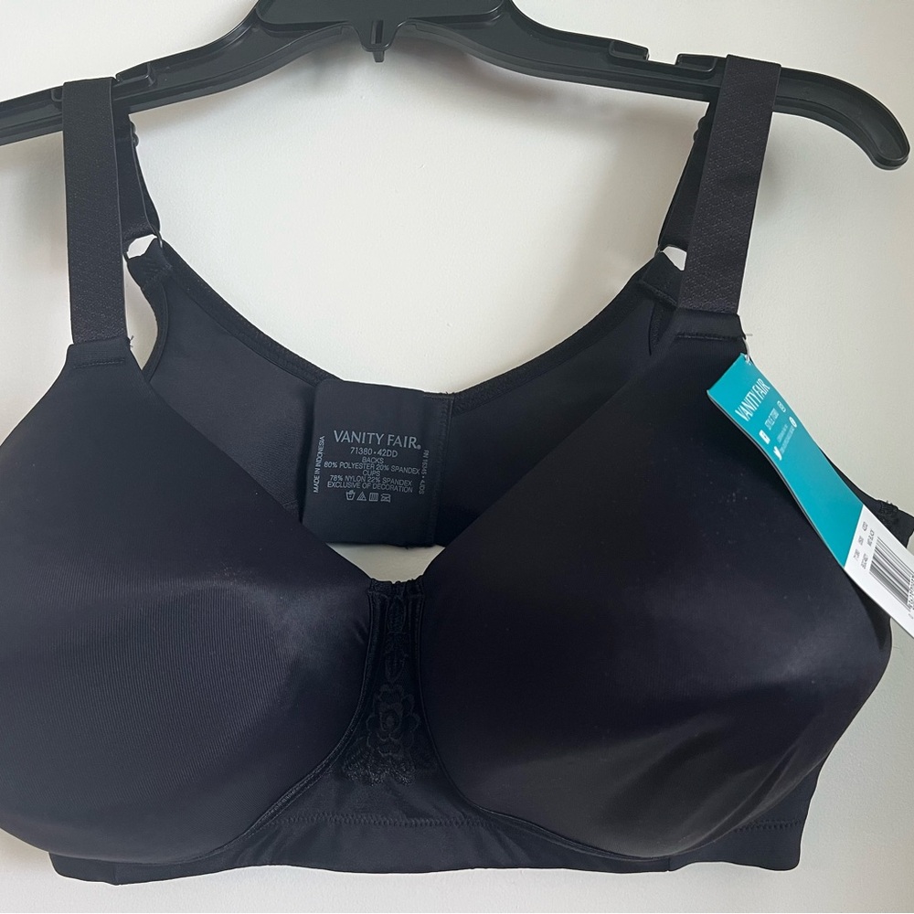 NWT Vanity Fair Black No Wire Bra 42DD